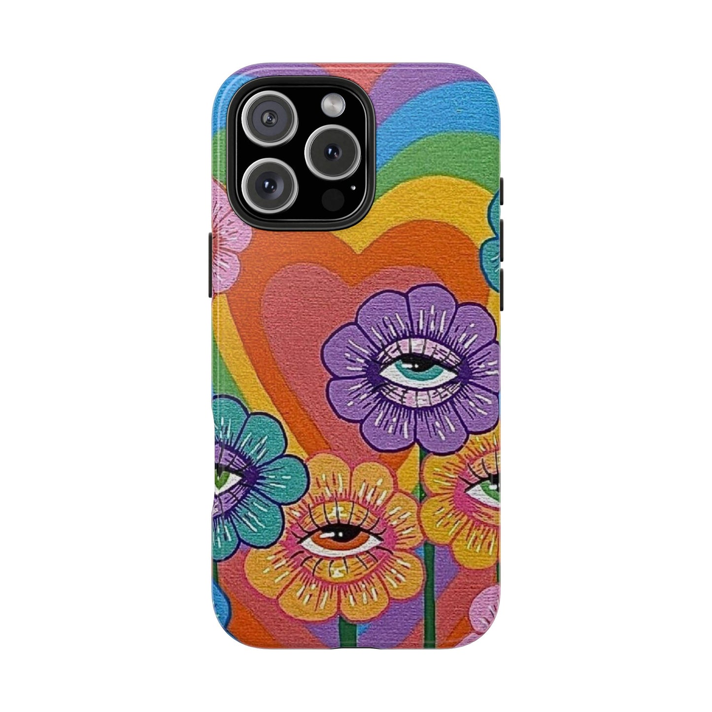 Psychedelic Eye Flower Tough Phone Case — Retro Rainbow Protective iPhone Cover