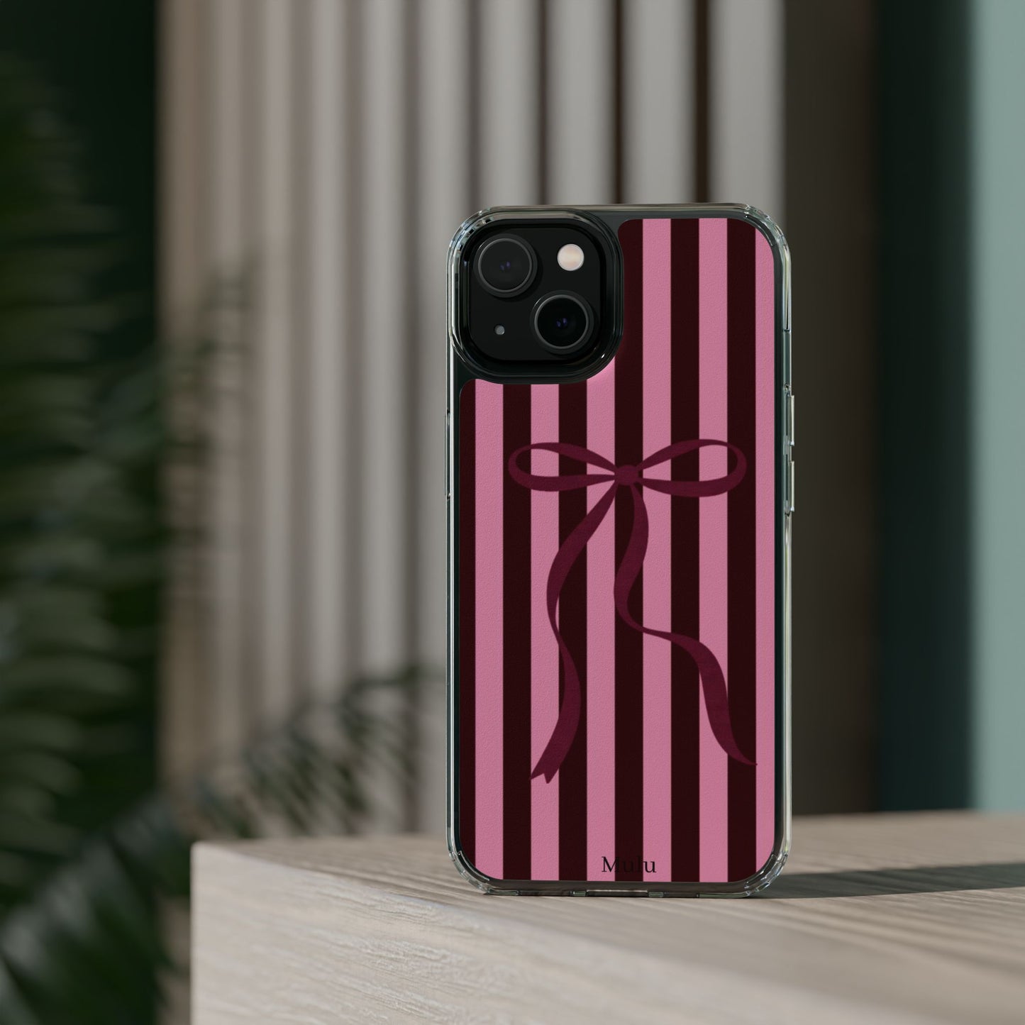 Pink Striped Ribbon Clear Impact-Resistant Phone Case