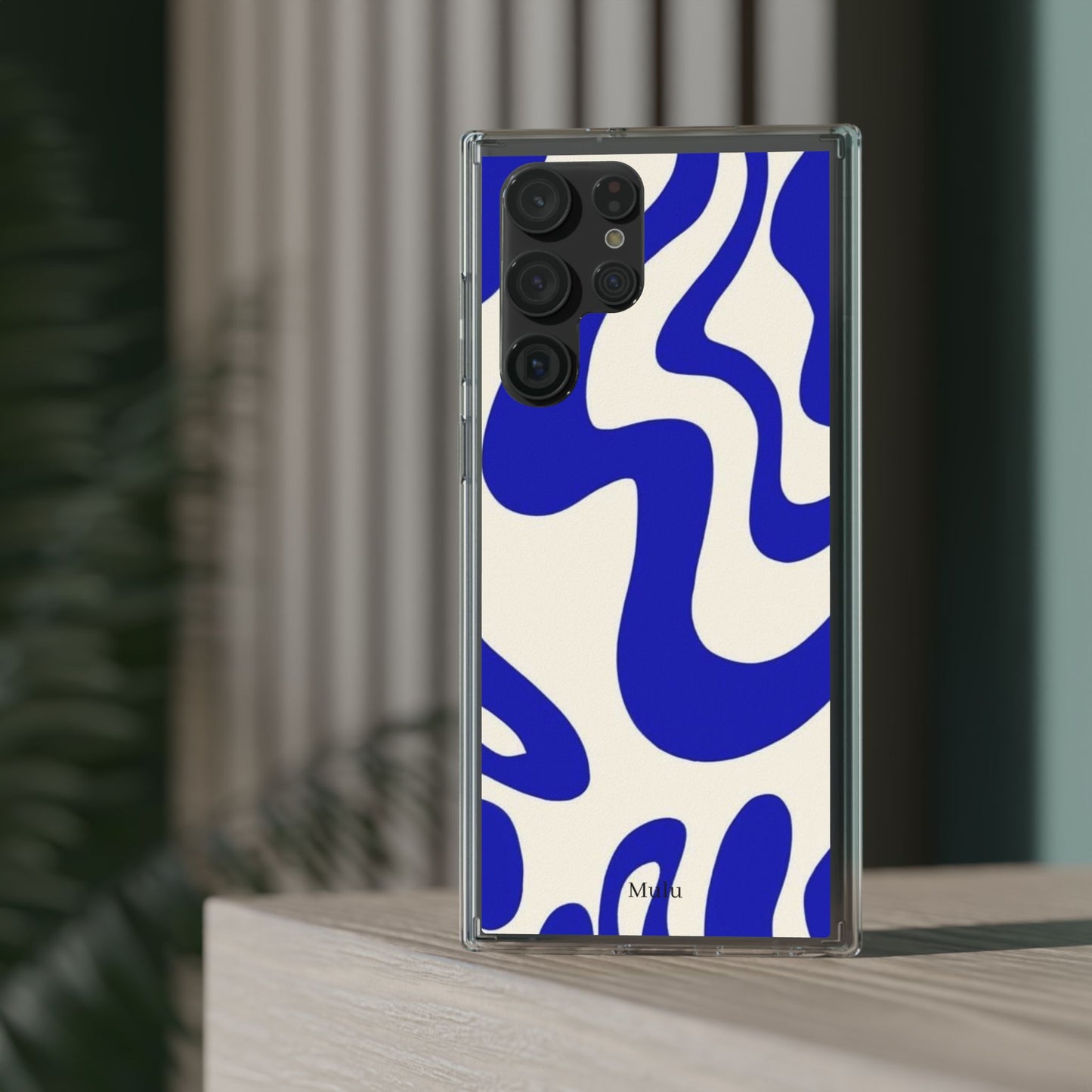 Clear Impact-Resistant Case — Blue Abstract Wavy Pattern