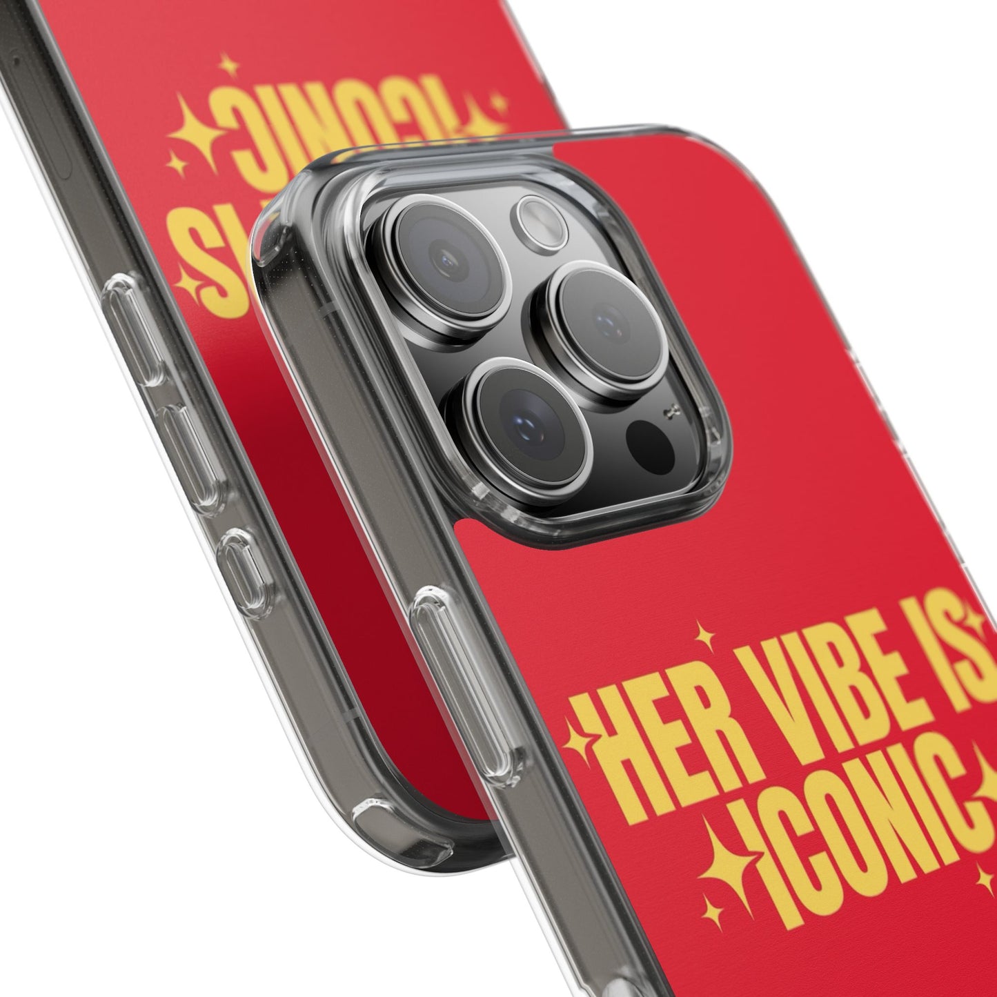 Clear Impact-Resistant Phone Case — "Her Vibe Is Iconic" Red Protective Cover