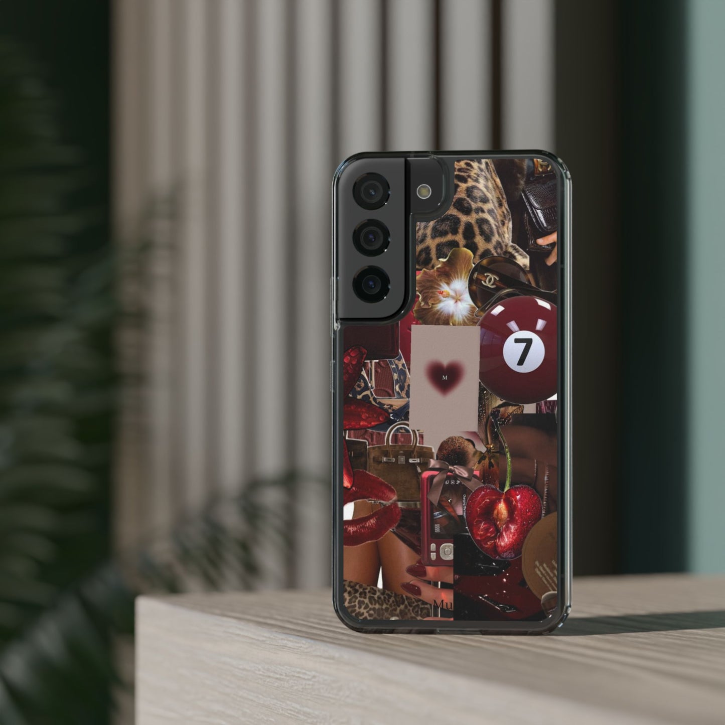 Clear Impact-Resistant Phone Case — Retro Cherry Collage Design