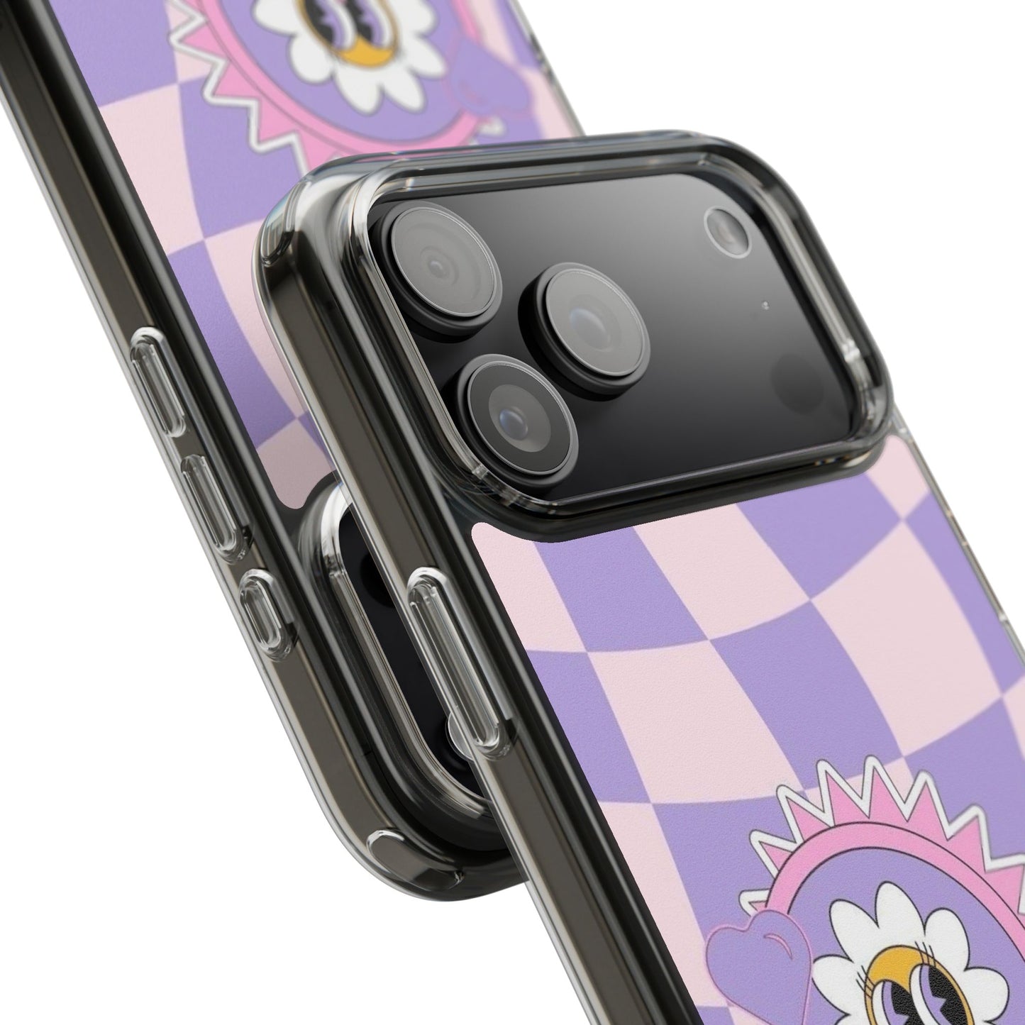 Clear Impact-Resistant Case — Cute Purple Checkerboard Dino with 'Mulu'