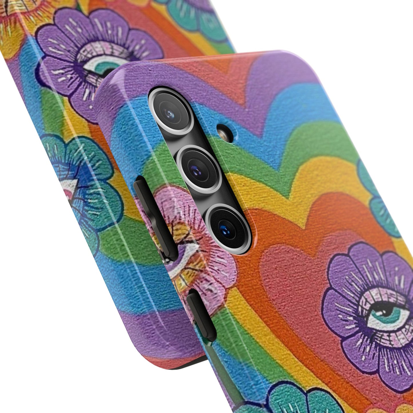 Psychedelic Eye Flower Tough Phone Case — Retro Rainbow Protective iPhone Cover
