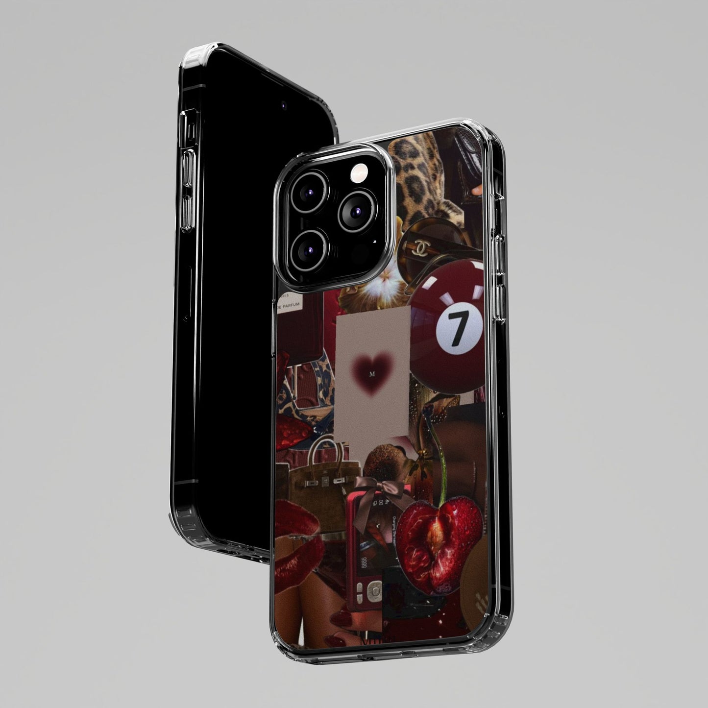 Clear Impact-Resistant Phone Case — Retro Cherry Collage Design