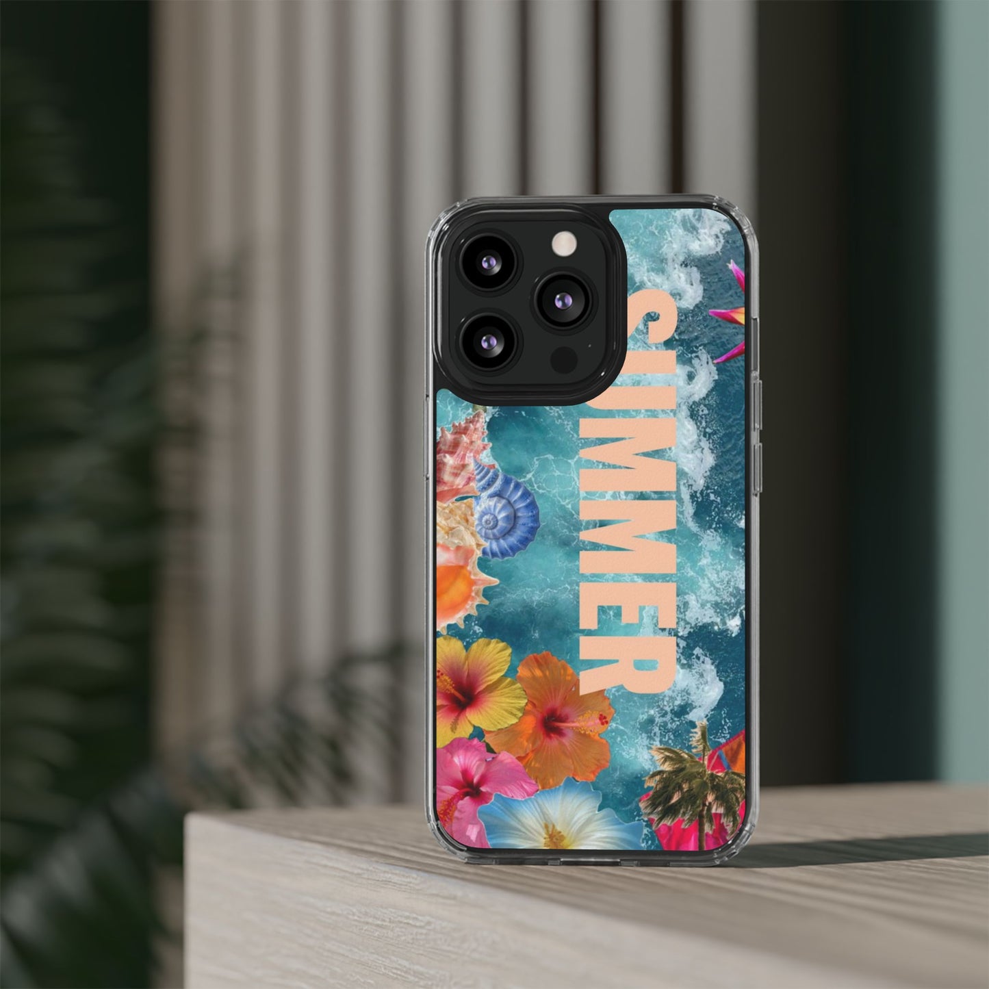 Summer Floral Clear Impact Phone Case — "SUMMER" Tropical Hibiscus Design