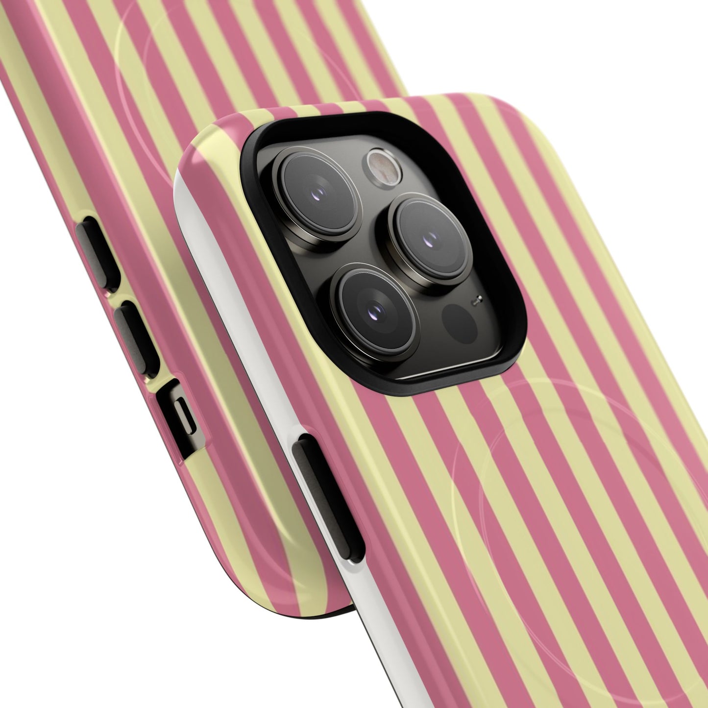 Striped Pink & Yellow Magnetic Tough Phone Case — Retro Pastel Protection