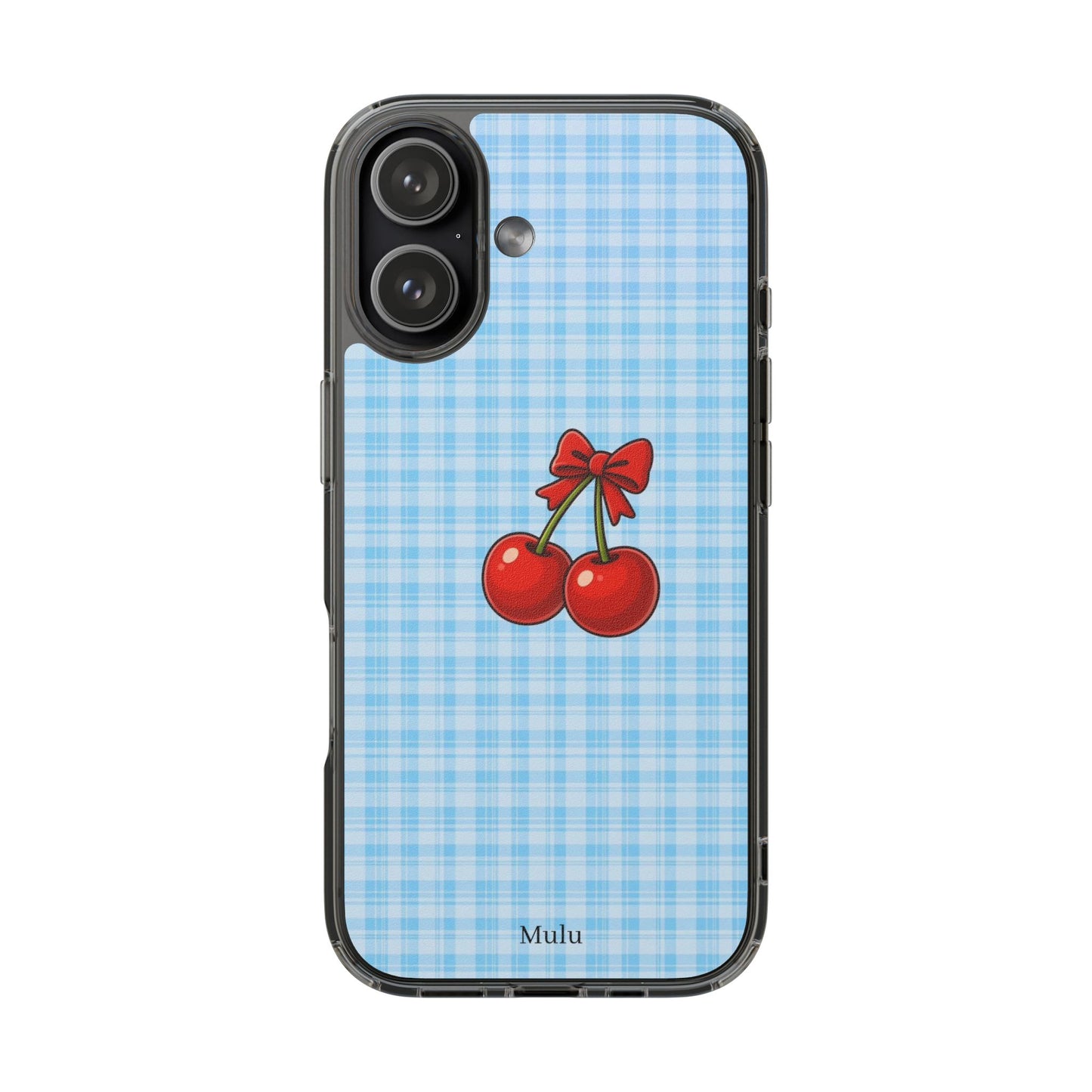 Clear Cherry Gingham Phone Case — Impact-Resistant Clear Case with Red Cherry Design