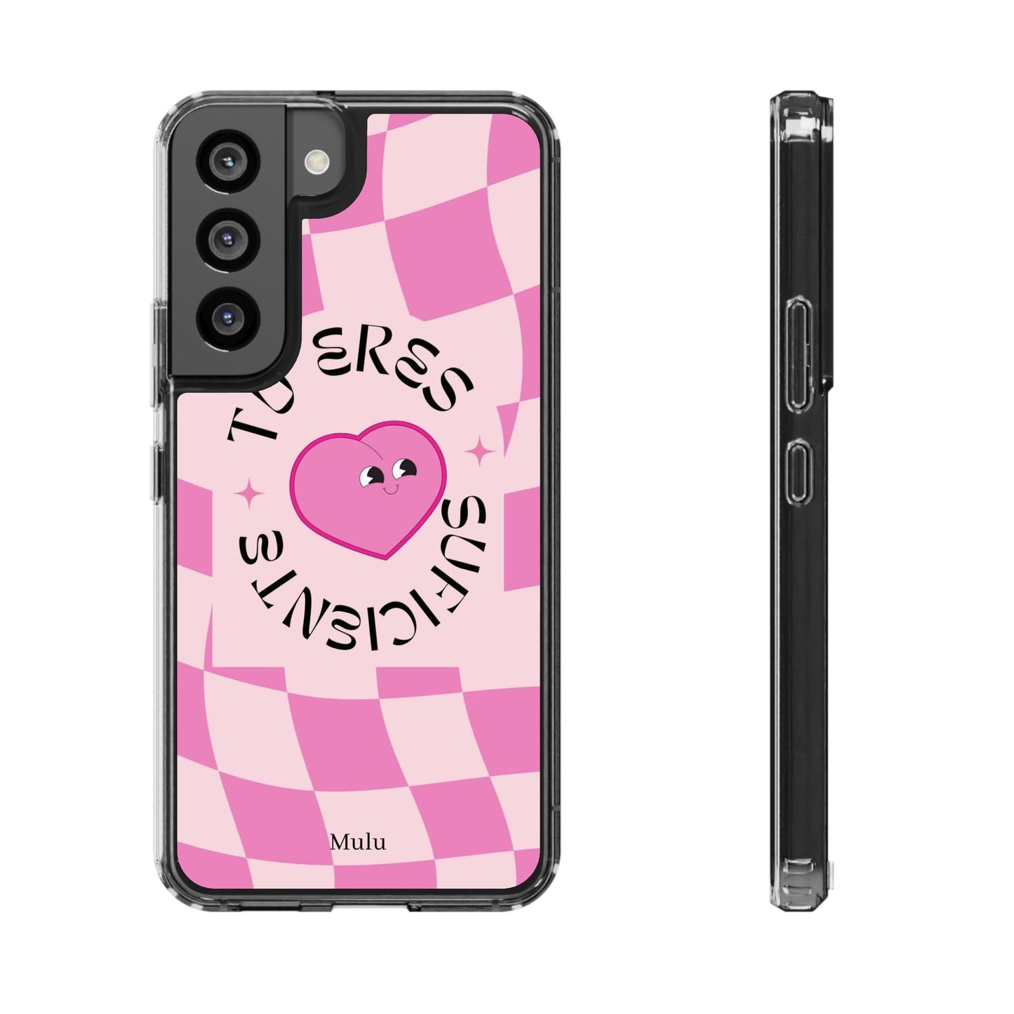 Clear Impact-Resistant Phone Case — Pink Checkerheart “Tu Eres Suficiente” Design