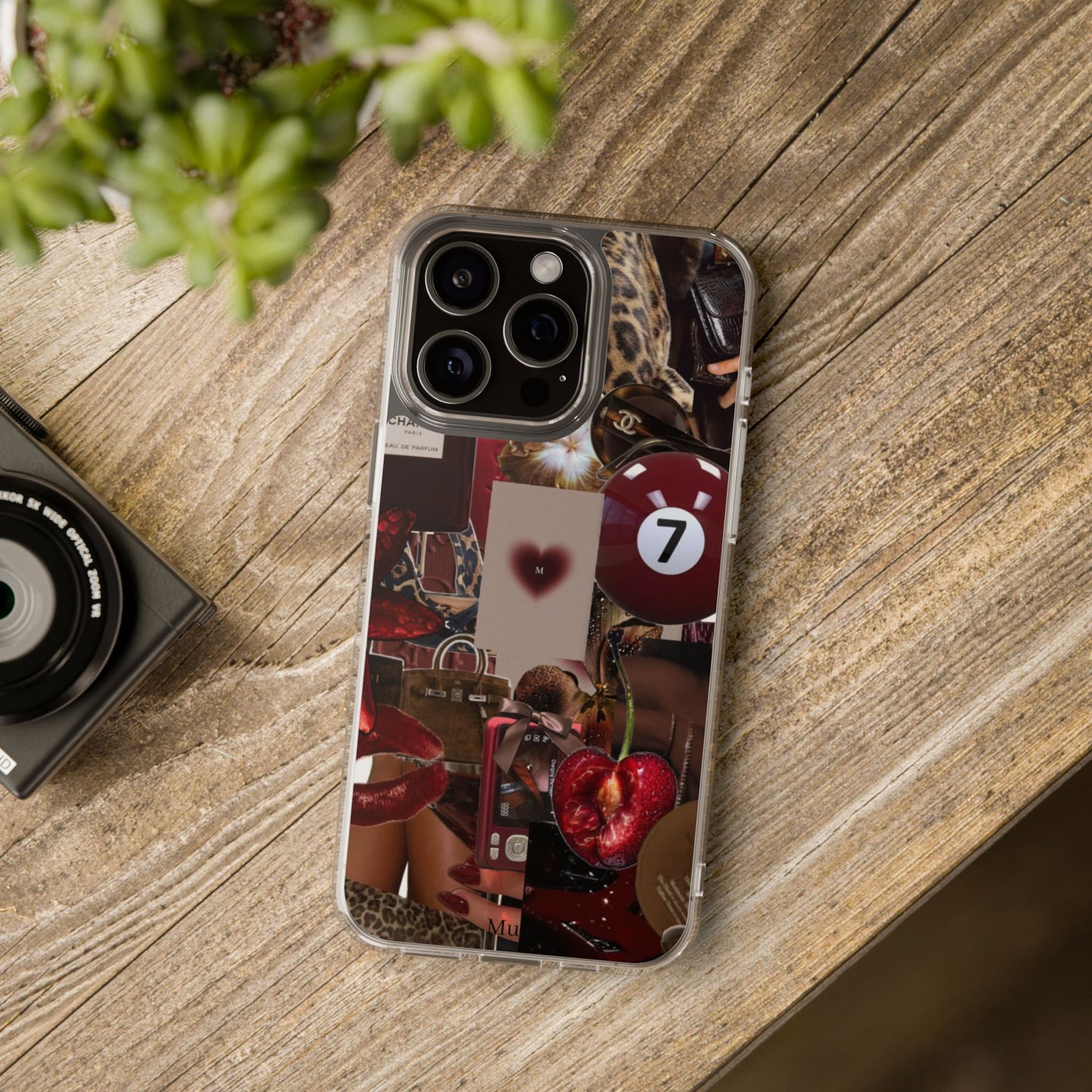 Clear Impact-Resistant Phone Case — Retro Cherry Collage Design