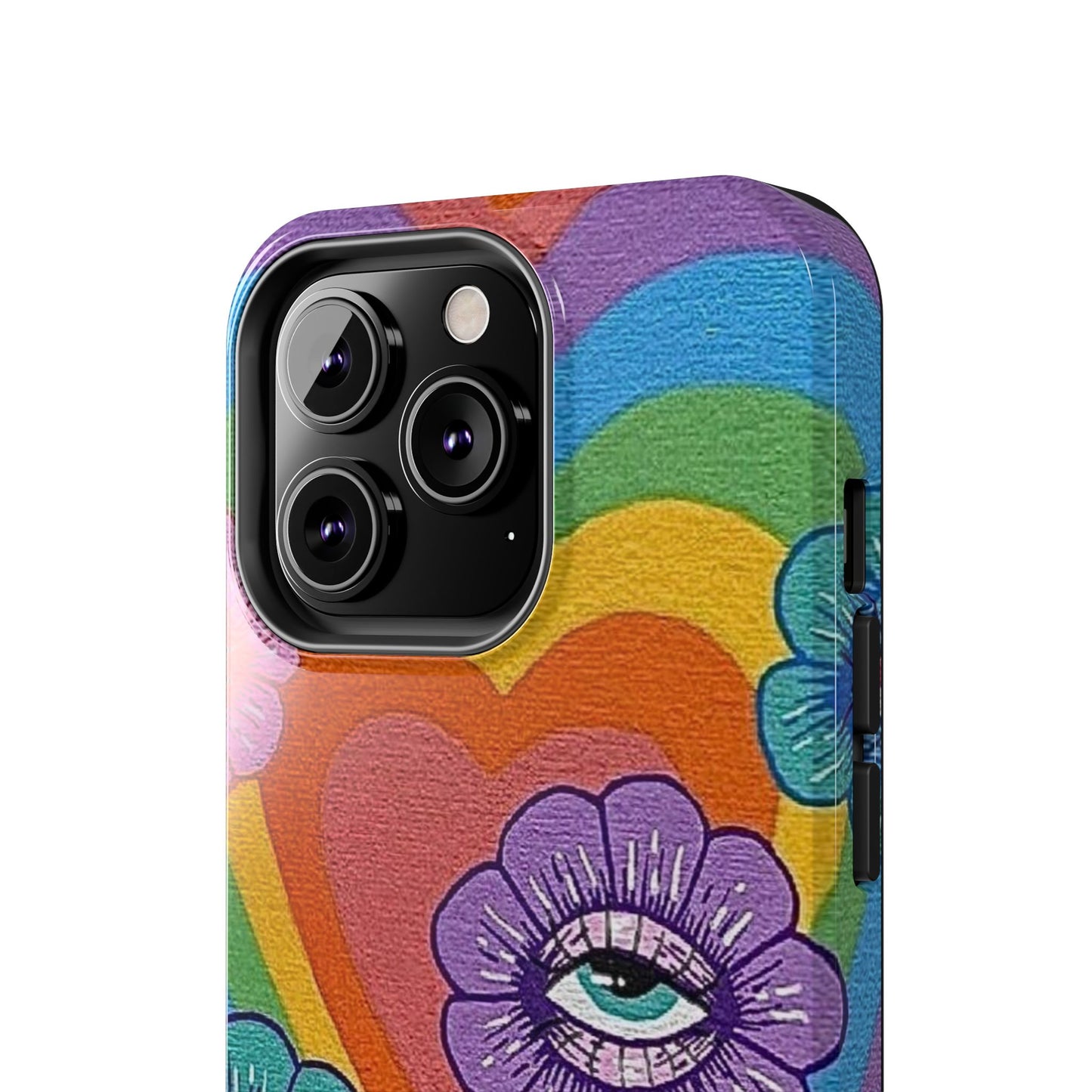 Psychedelic Eye Flower Tough Phone Case — Retro Rainbow Protective iPhone Cover