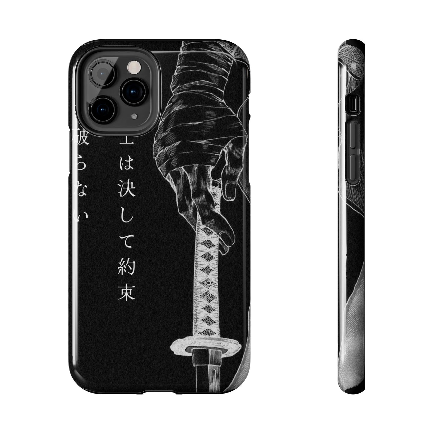 Samurai Vow Tough Phone Case — Black Katana Design with Japanese Text