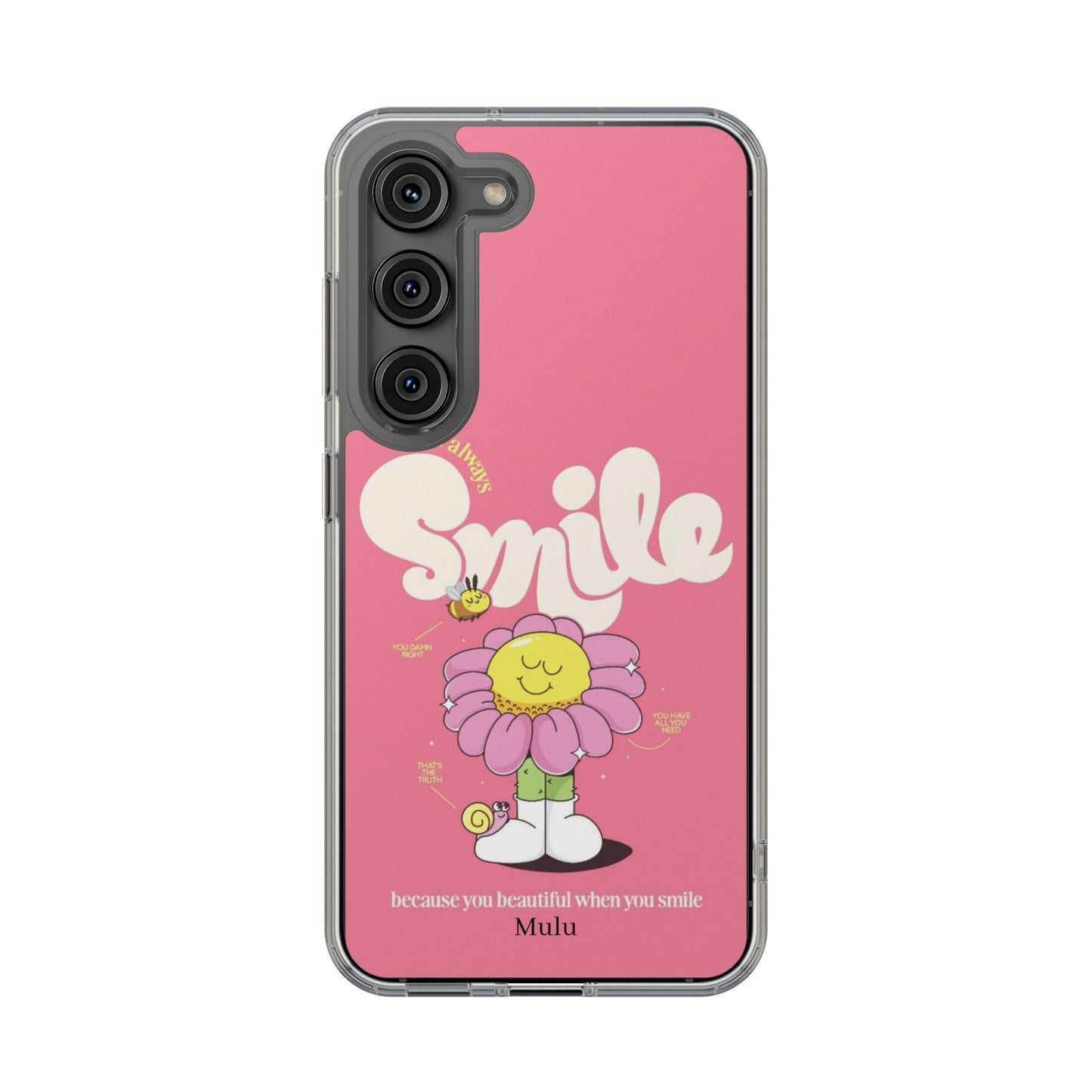 Clear Impact-Resistant Phone Case — Pink 'Smile' Flower Design