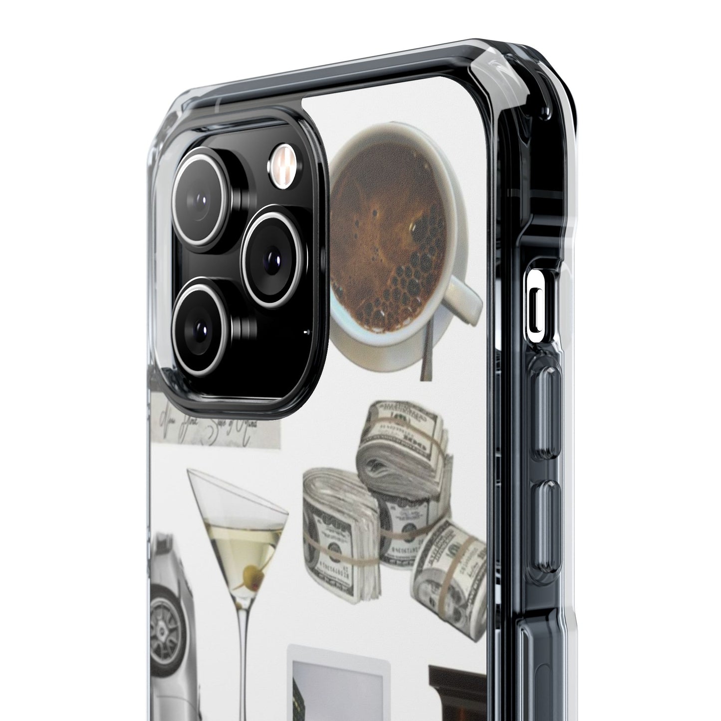 Clear Impact Phone Case — Luxe Collage (Leopard, Martini, Coffee & Vintage Car)