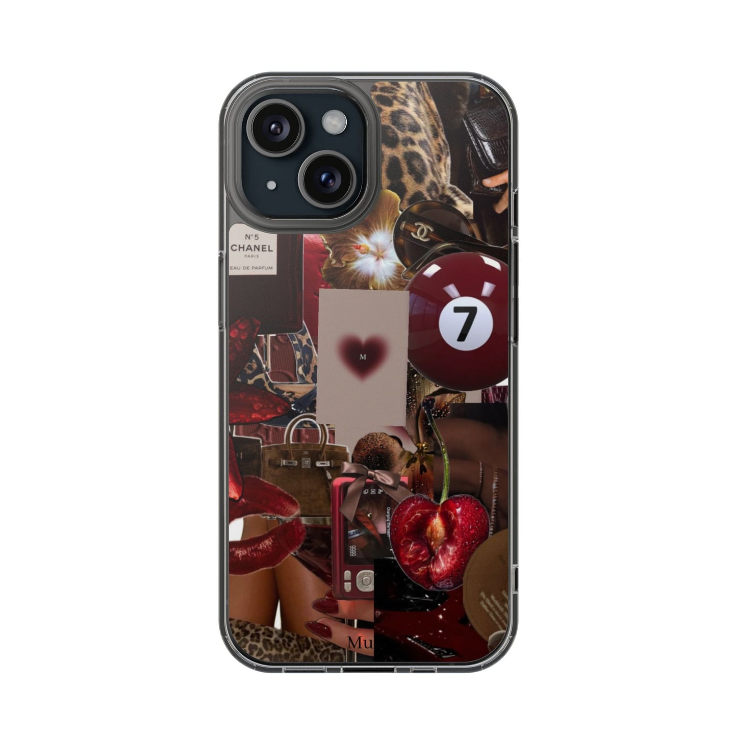 Clear Impact-Resistant Phone Case — Retro Cherry Collage Design