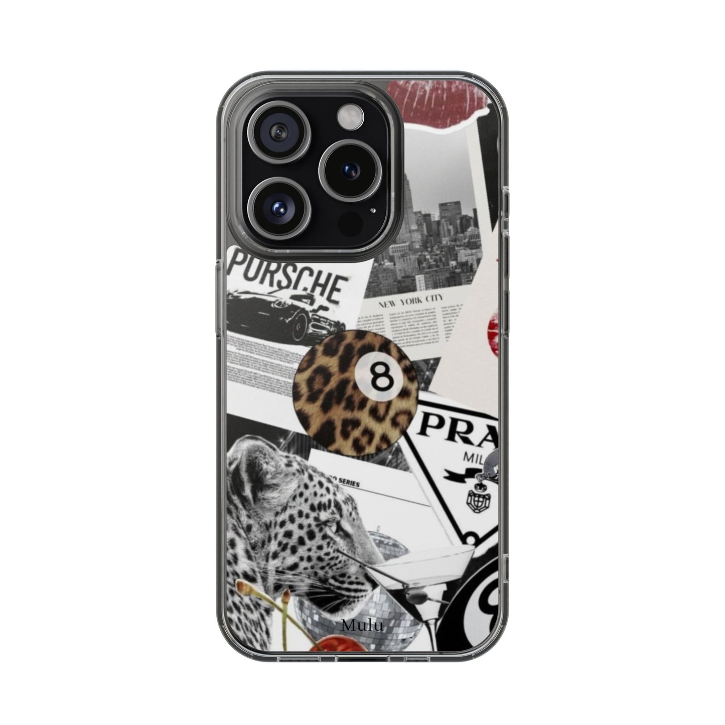 Clear Impact-Resistant Phone Case — Collage Luxury Leopard & Vintage Car Design