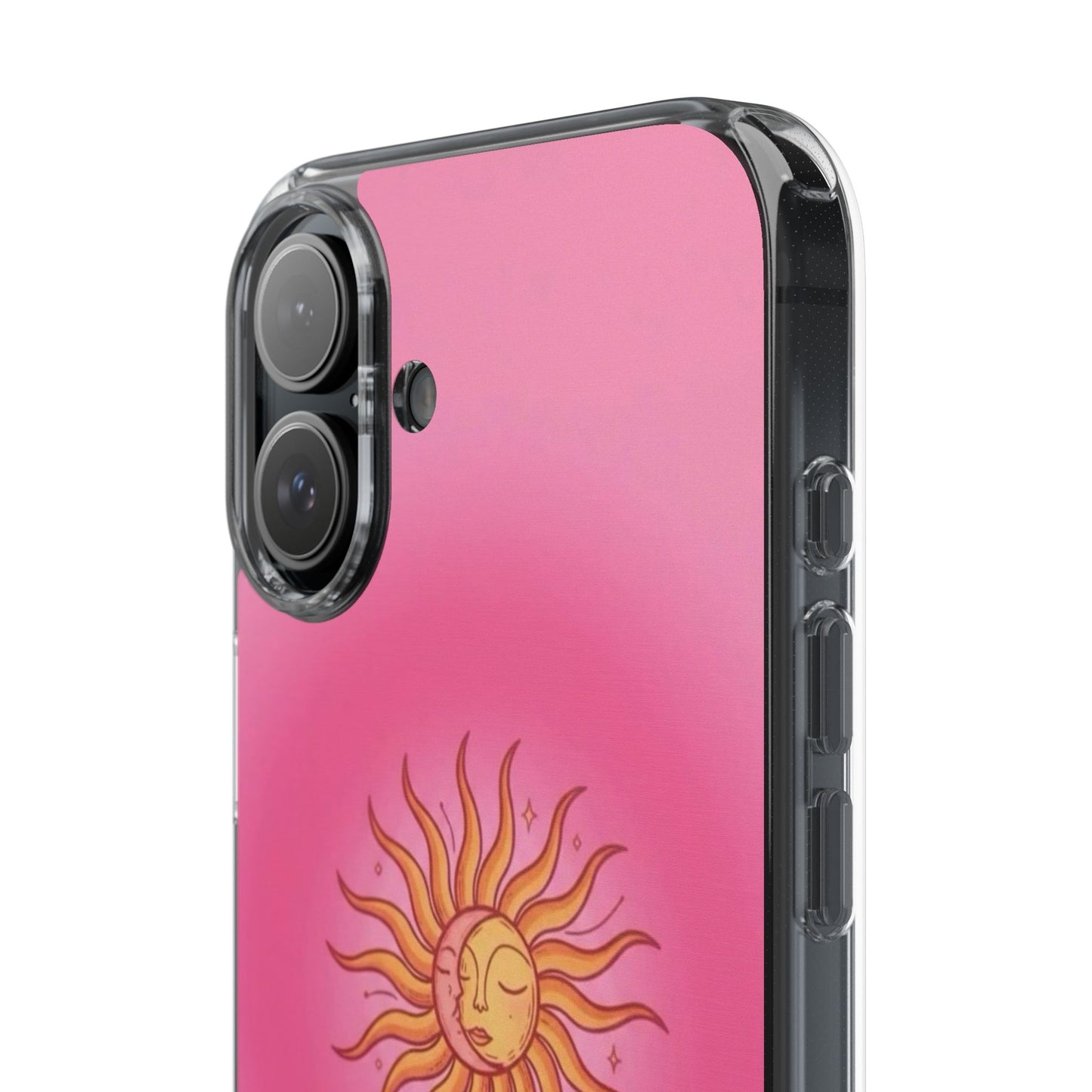 Pink Sun Phone Case — Radiant Sunburst Impact-Resistant Clear Case