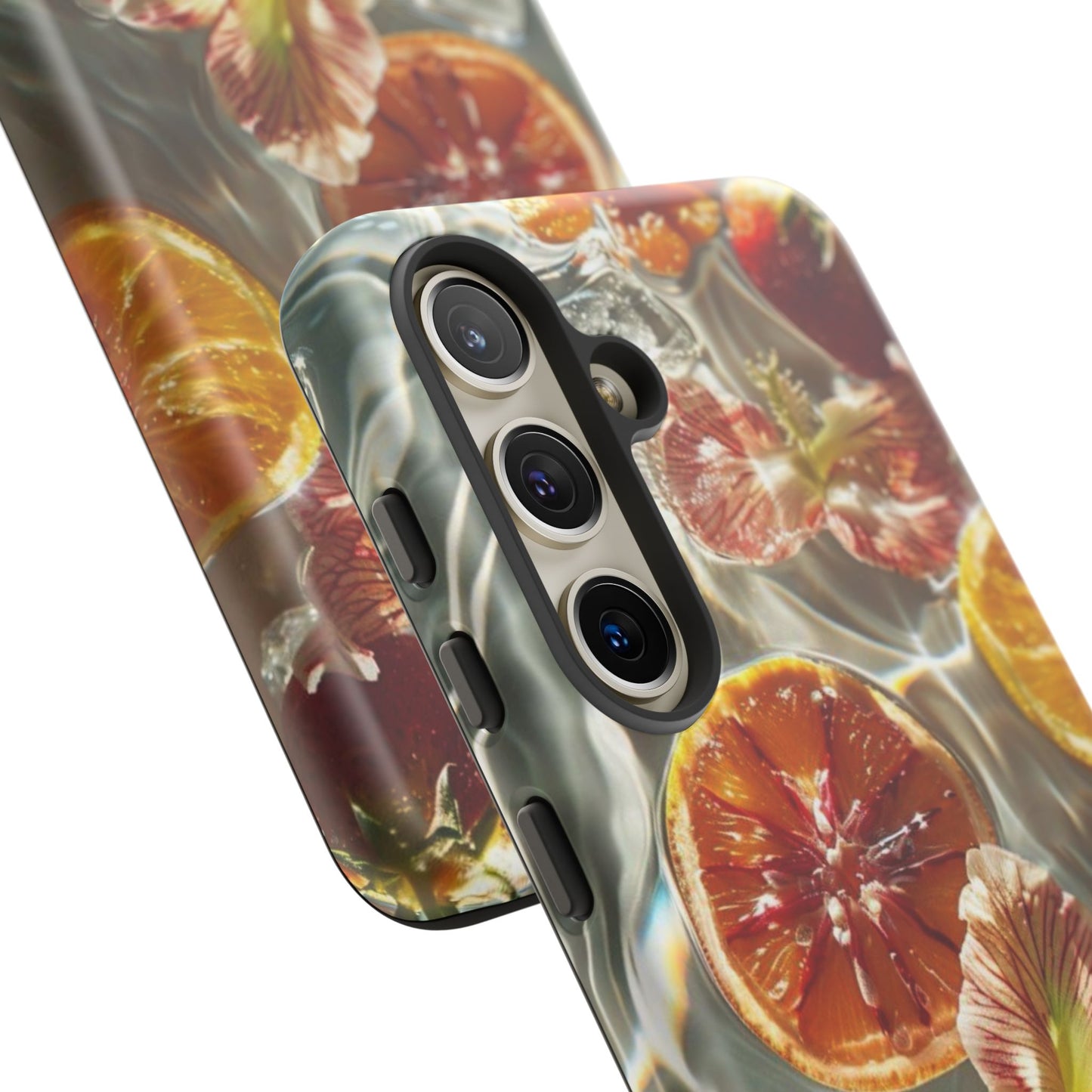 Citrus & Hibiscus Protective Phone Case – Summer Fruit Water Print Tough Case
