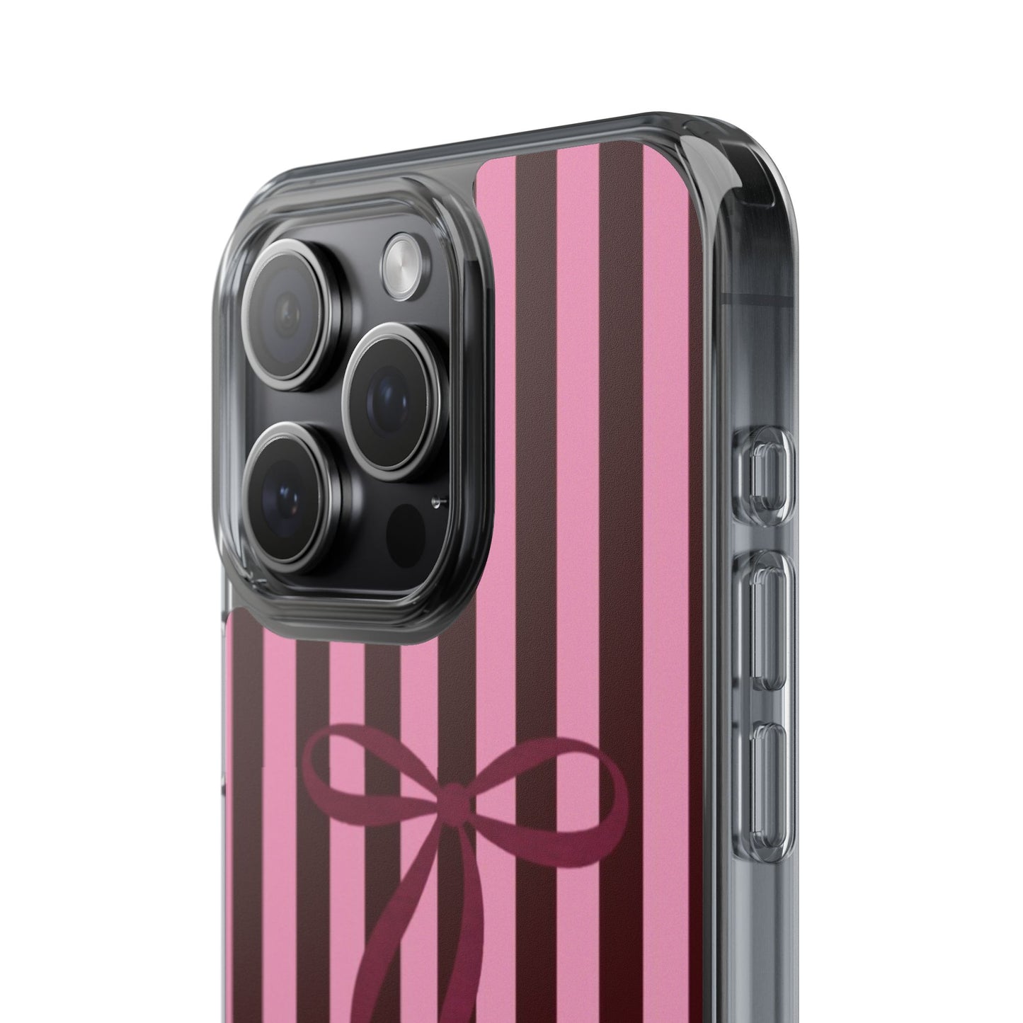 Pink Striped Ribbon Clear Impact-Resistant Phone Case