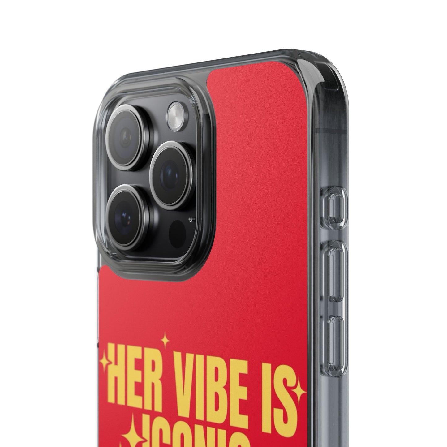Clear Impact-Resistant Phone Case — "Her Vibe Is Iconic" Red Protective Cover
