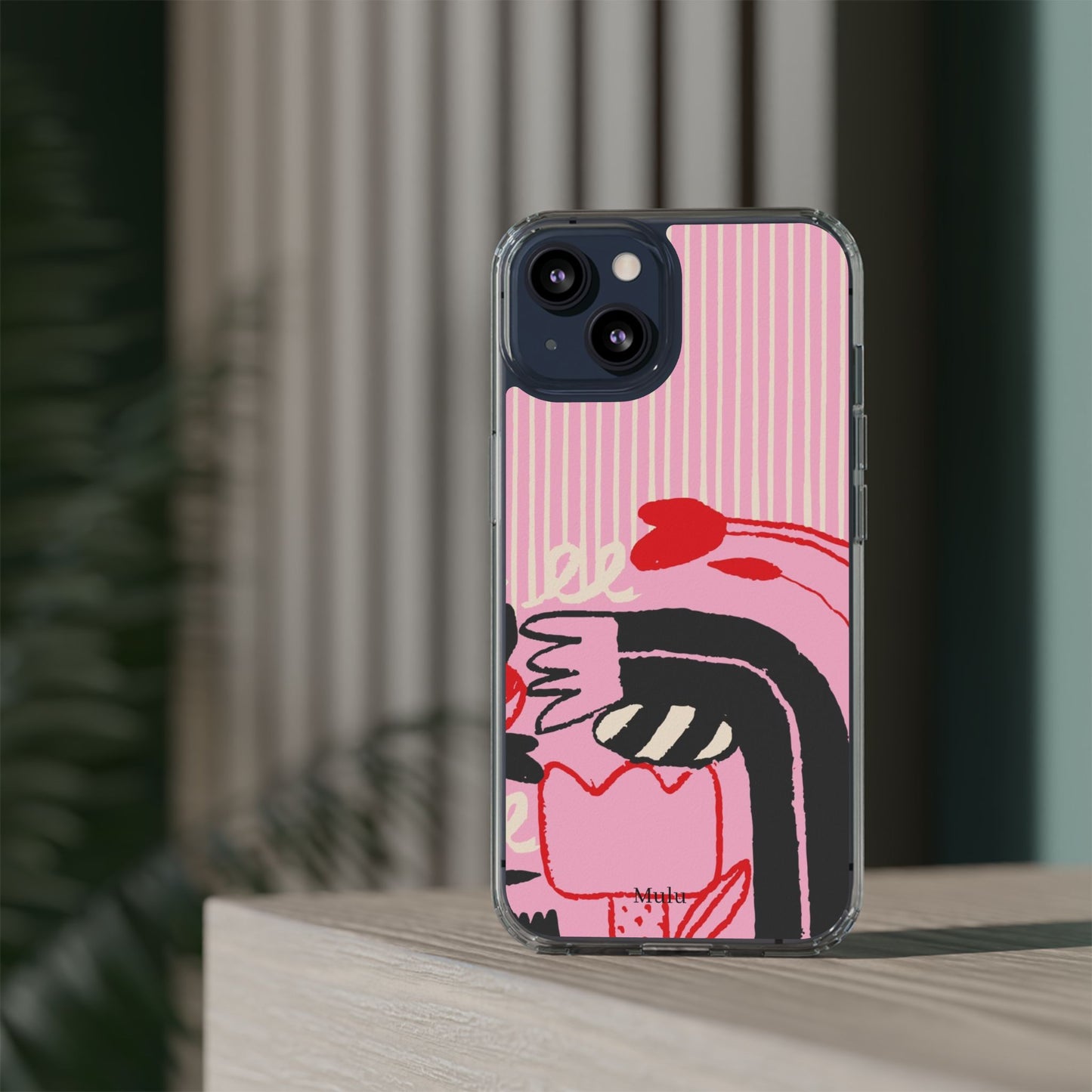 Clear Impact-Resistant Case — Pink Cute Heart Cartoon Design