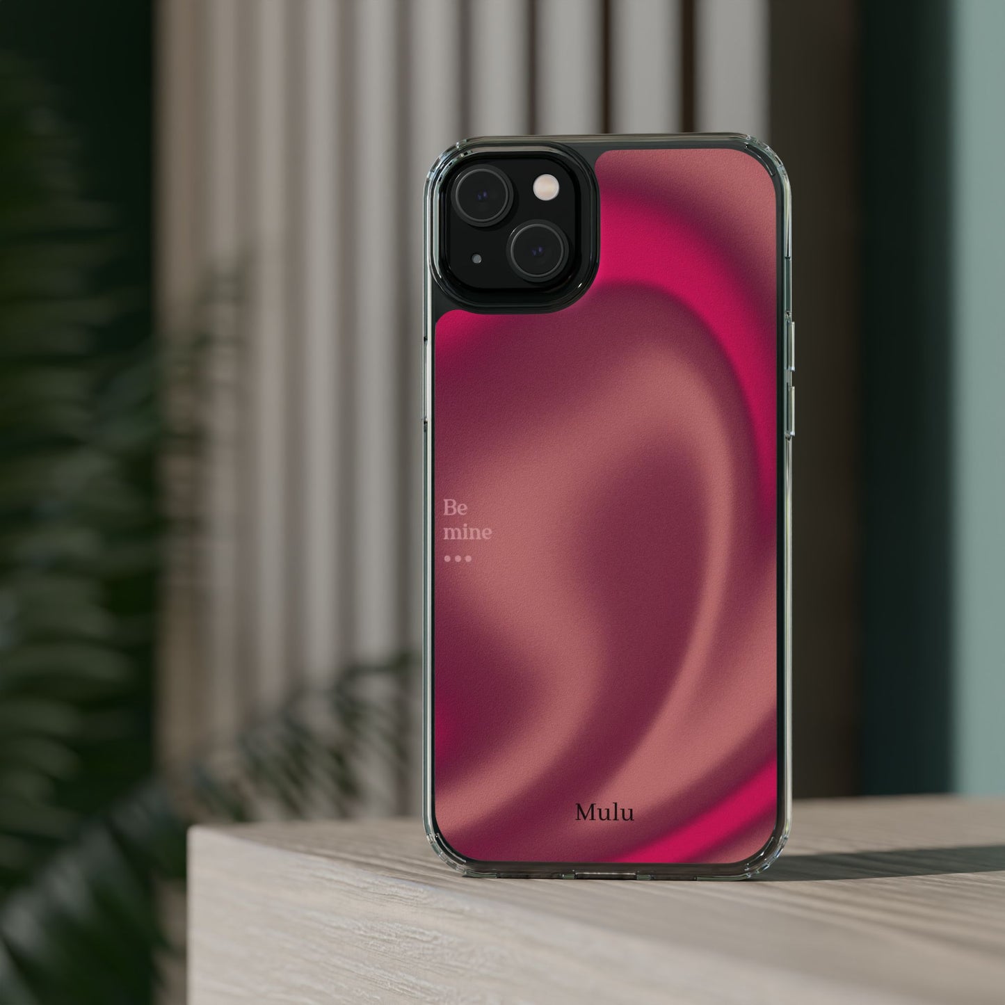 Clear Impact Phone Case — Pink Satin Swirl "Be mine" Design