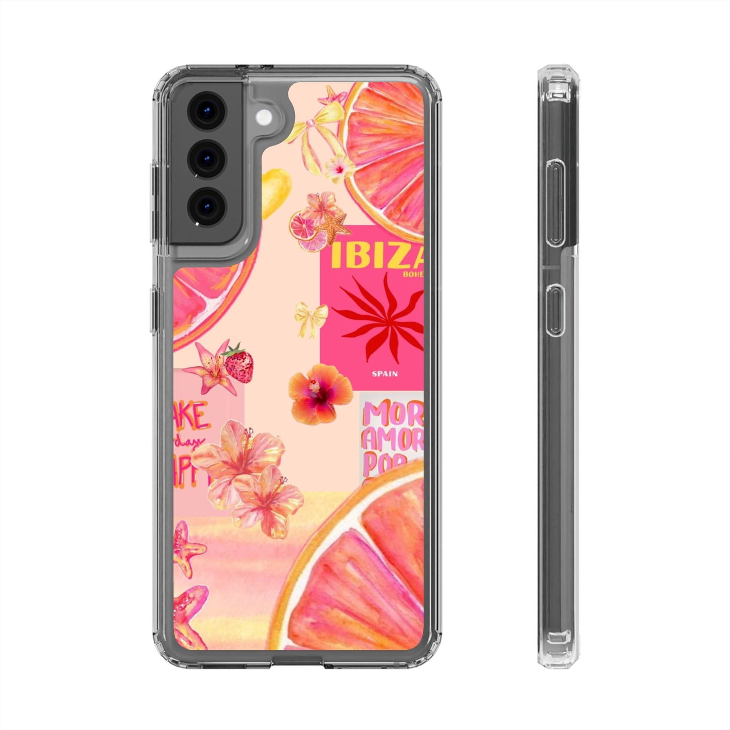 Clear Impact Phone Case — Pink Ibiza Citrus Floral Design