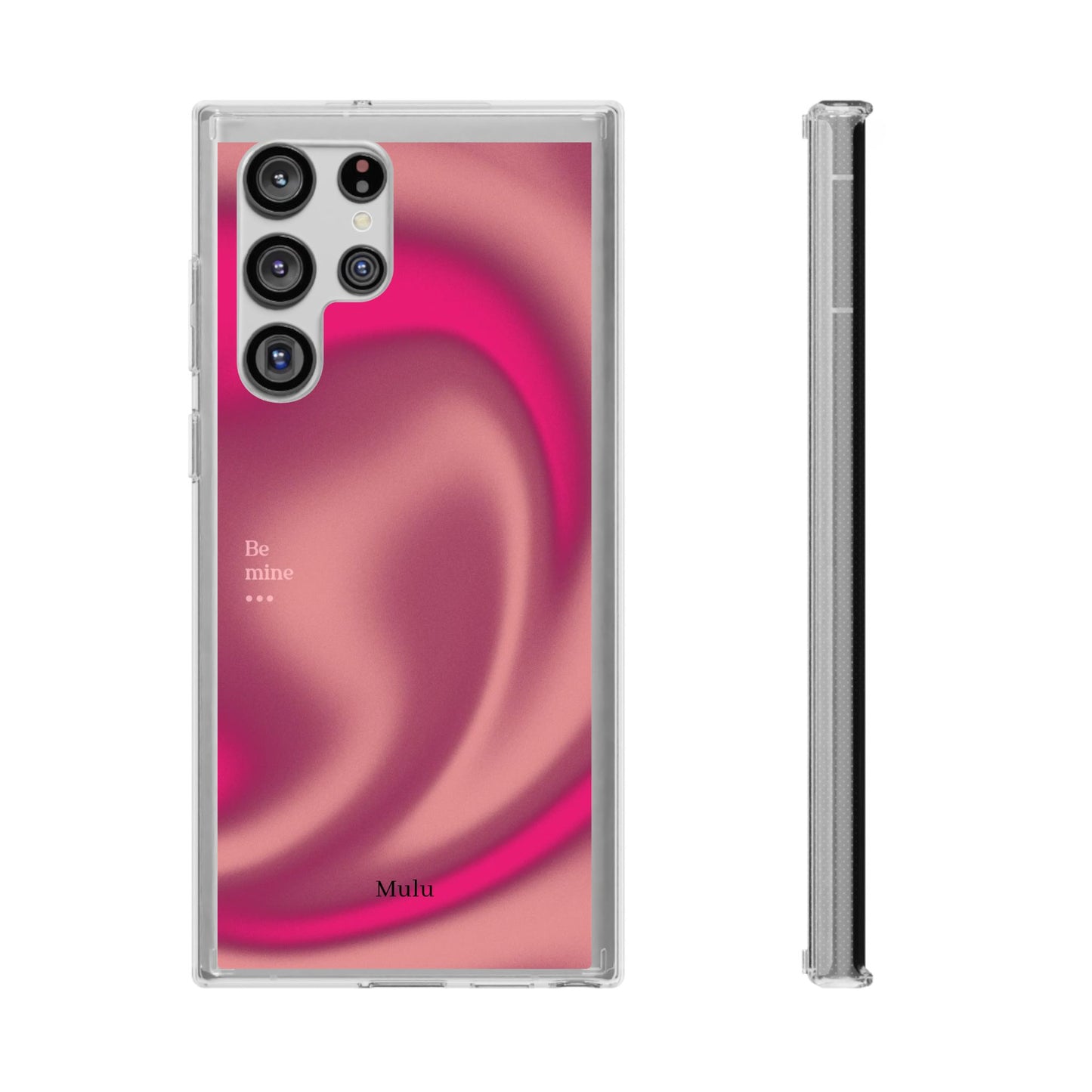 Clear Impact Phone Case — Pink Satin Swirl "Be mine" Design