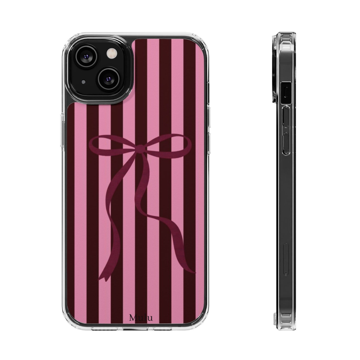 Pink Striped Ribbon Clear Impact-Resistant Phone Case
