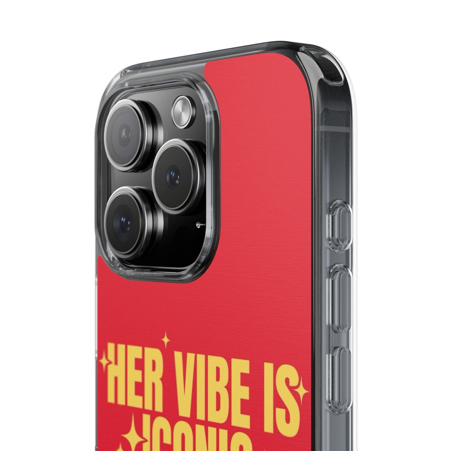 Clear Impact-Resistant Phone Case — "Her Vibe Is Iconic" Red Protective Cover