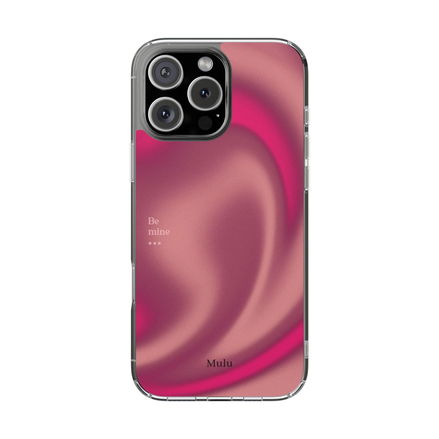 Clear Impact Phone Case — Pink Satin Swirl "Be mine" Design