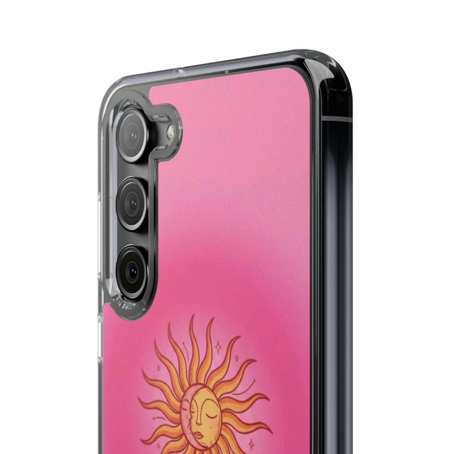 Pink Sun Phone Case — Radiant Sunburst Impact-Resistant Clear Case