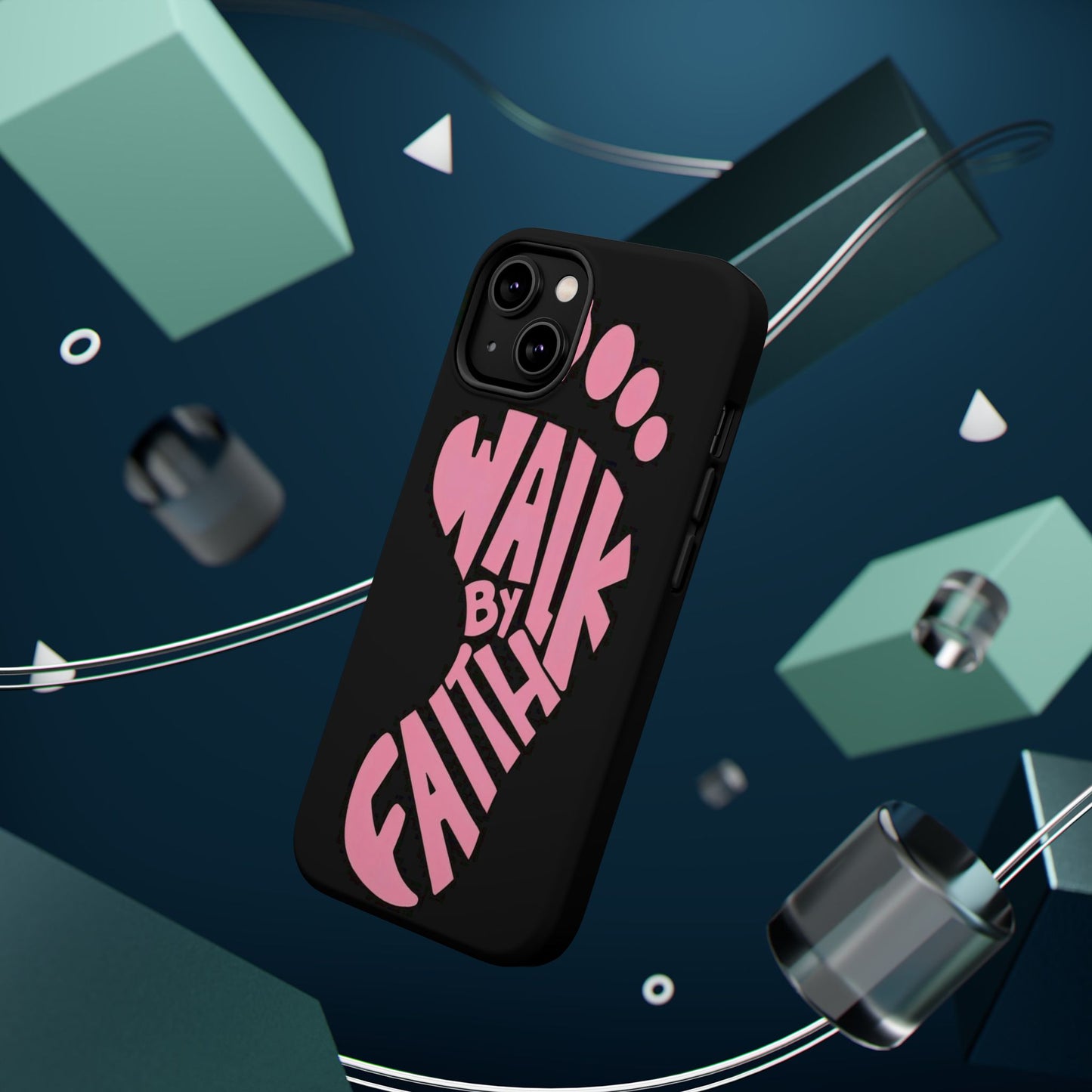 Phone Case — "Walk By Faith" Pink Footprint Magnetic Impact-Resistant Case