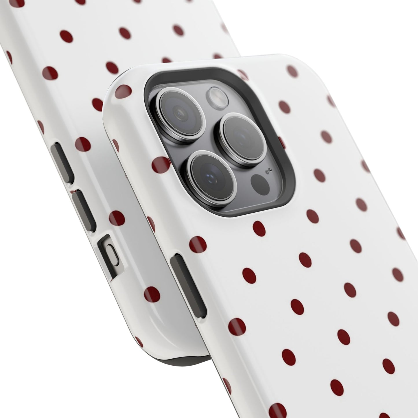 Polka Dot Magnetic Impact-Resistant Phone Case — Red Dots on White