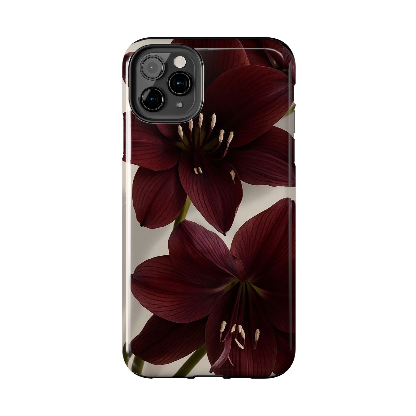 Amaryllis Noir Tough Phone Case — Dark Burgundy Floral Protective Cover
