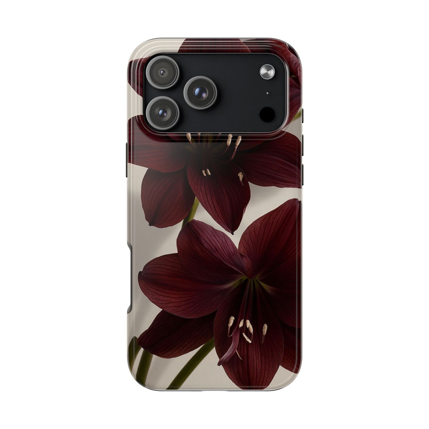 Amaryllis Noir Tough Phone Case — Dark Burgundy Floral Protective Cover