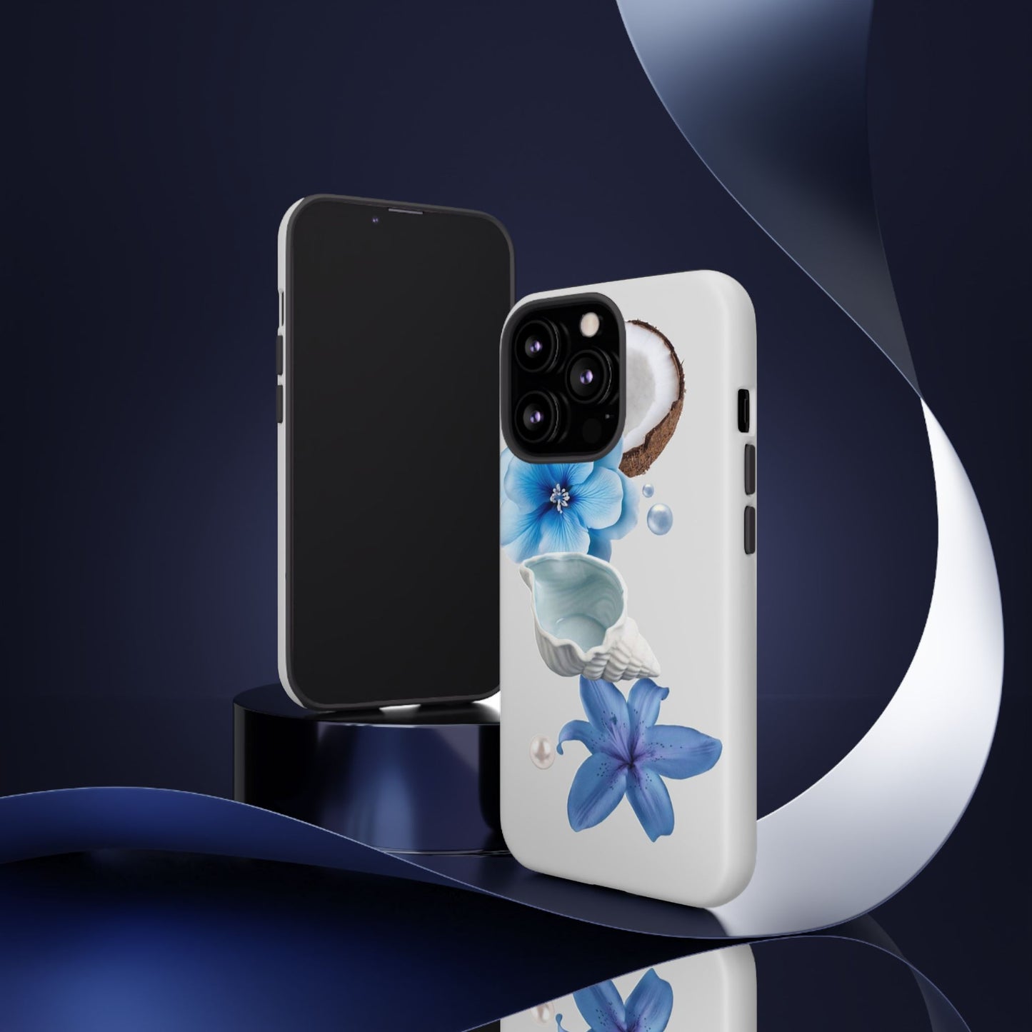 Tropical Blue Floral Phone Case — Coconut, Shell & Starfish Design