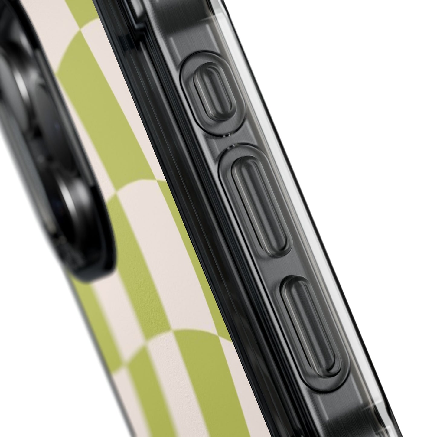Clear Magnetic Phone Case — Olive Retro Check Pattern