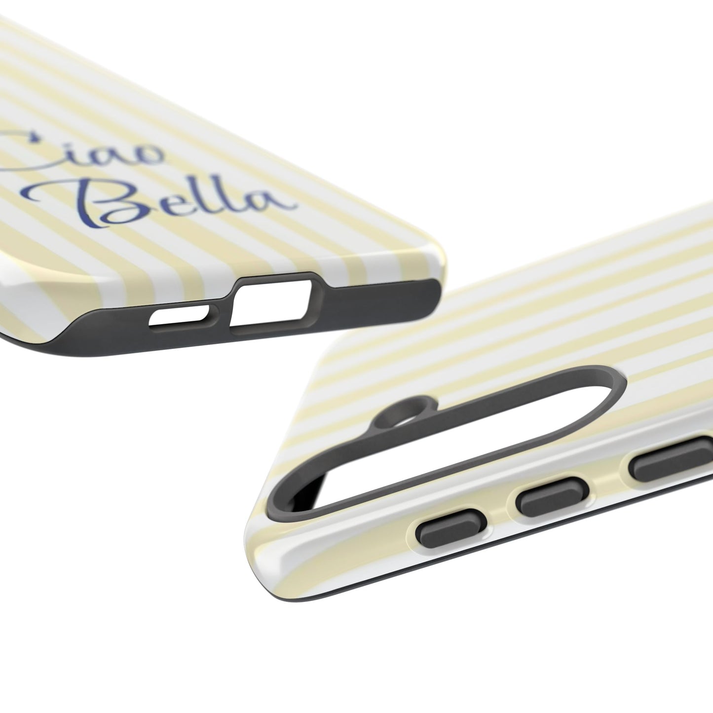Ciao Bella Phone Case – Striped Elegant Italian Script Protective Cover