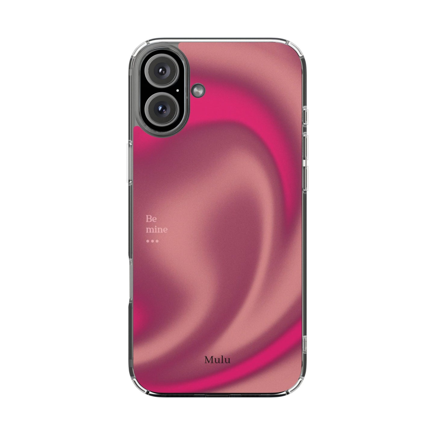 Clear Impact Phone Case — Pink Satin Swirl "Be mine" Design