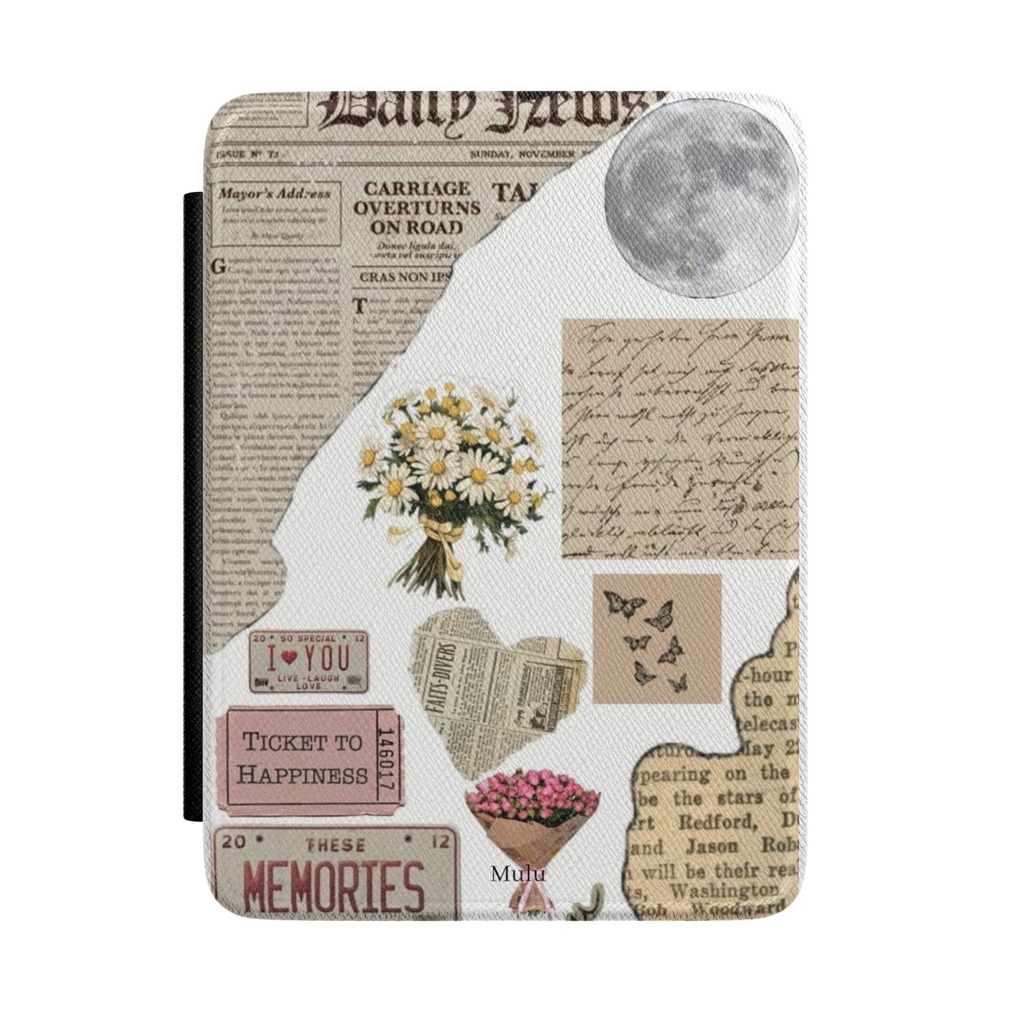 Kindle Case — Vintage Collage Floral & Newspaper Memory Sleeve