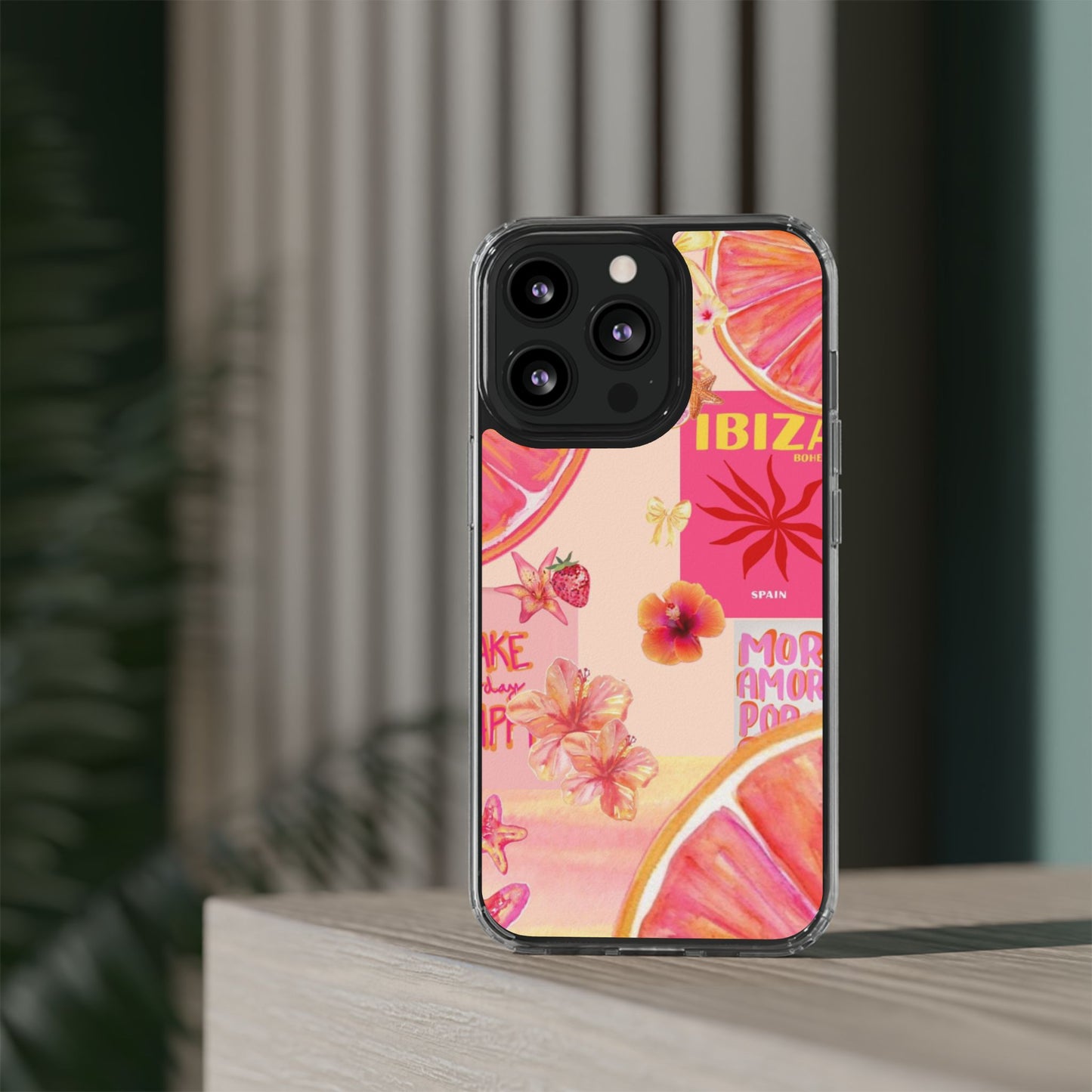 Clear Impact Phone Case — Pink Ibiza Citrus Floral Design