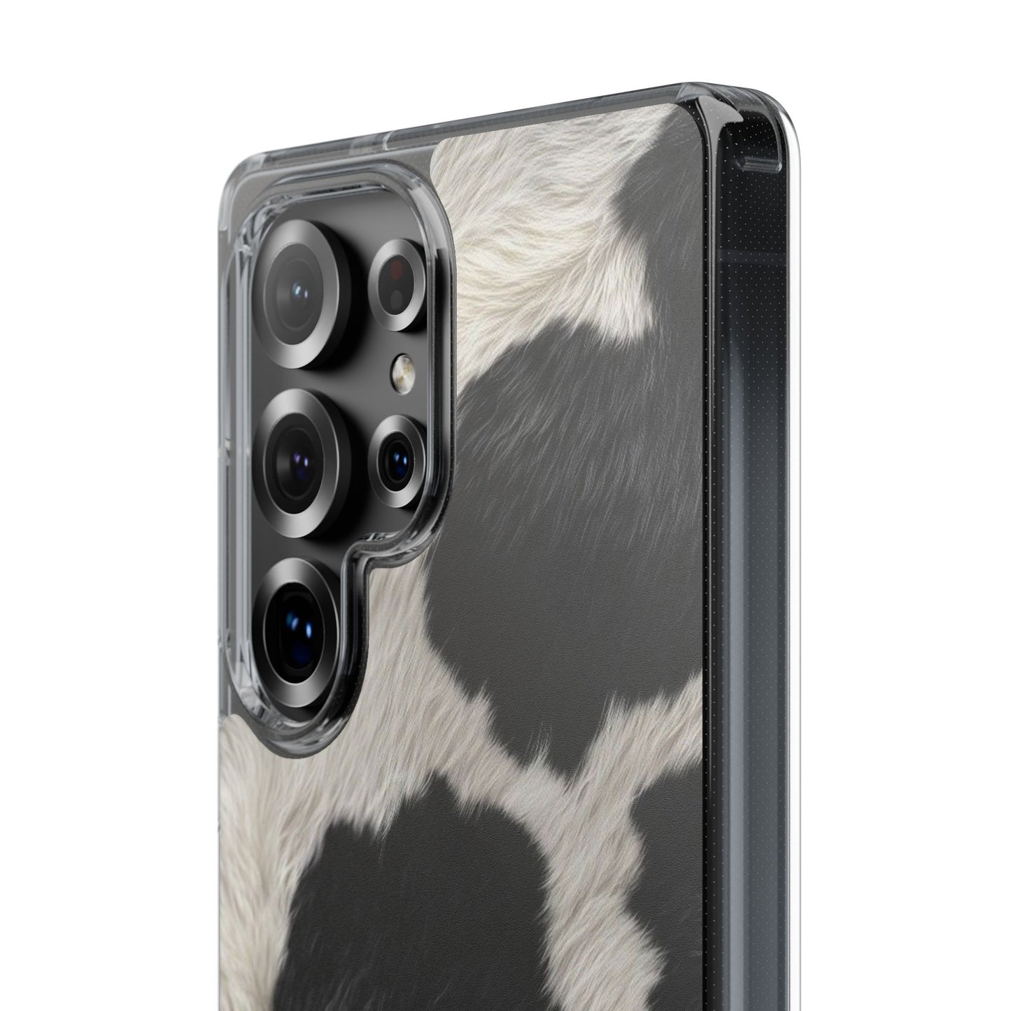Cow Print Clear Impact Phone Case — Faux Fur Black & White Protection
