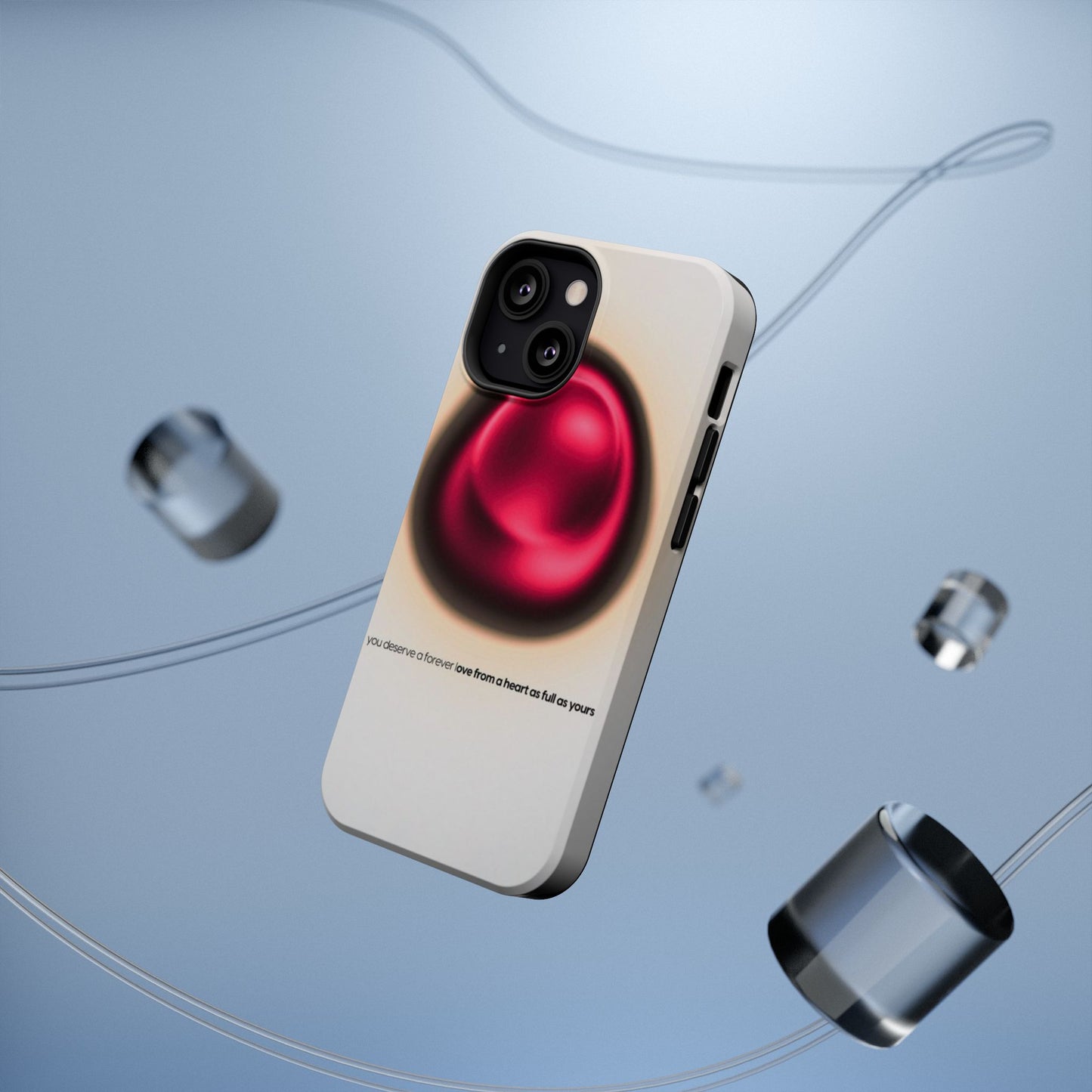 Protective Phone Case — Red Pearl Heart Design with 'You deserve a forever love' Text