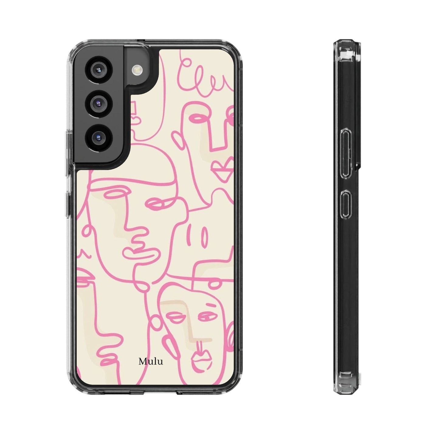 Clear Impact-Resistant Phone Case — Pink Minimalist Line Faces Design
