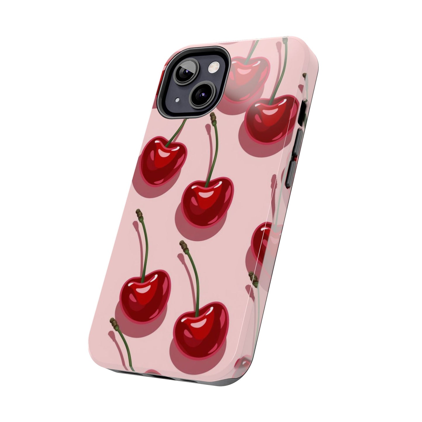Cherry Pattern Tough Phone Case — Retro Pink Cherry Print Protective Phone Case