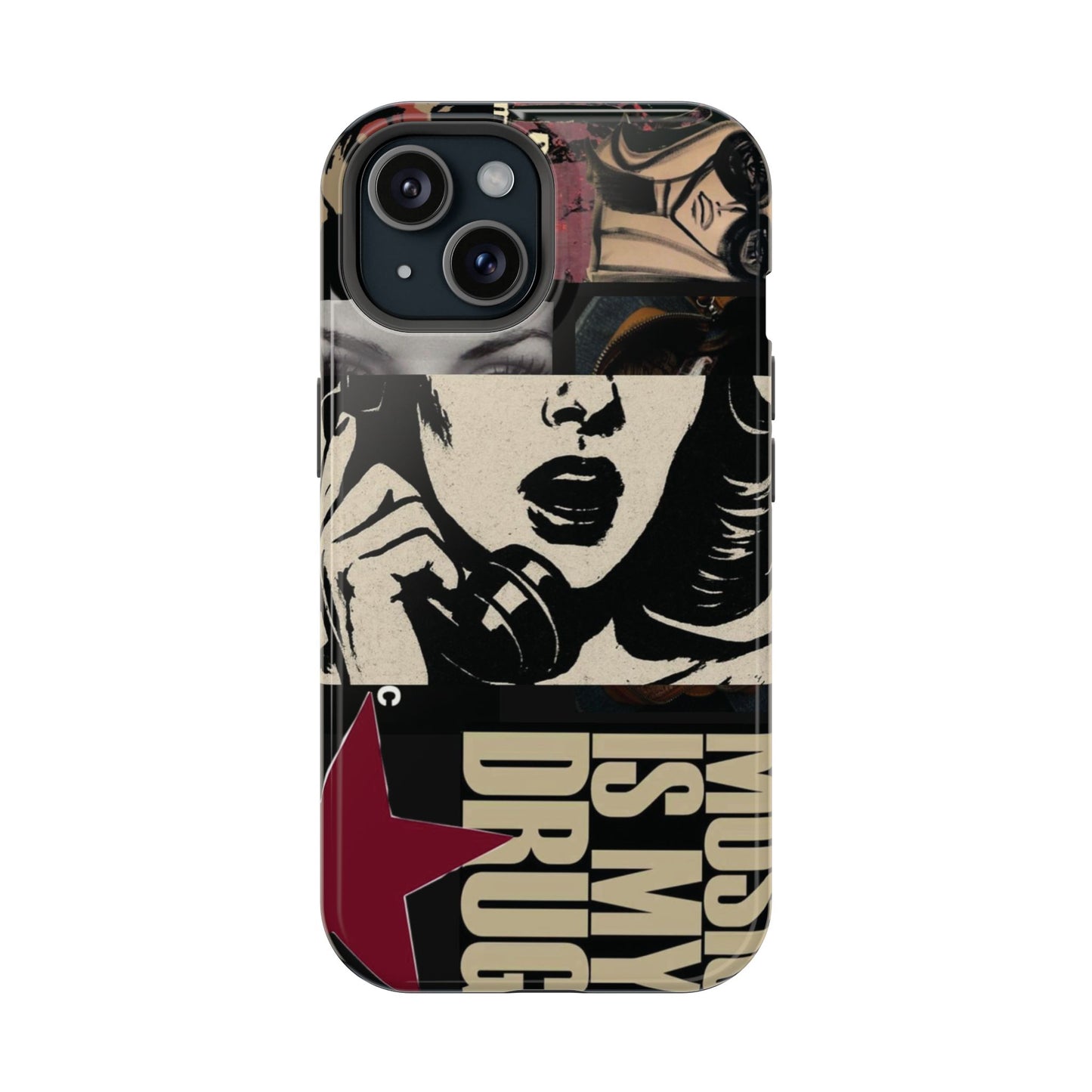 Magnetic Impact Phone Case — Retro Pop Art "Music Is My Drug" Design