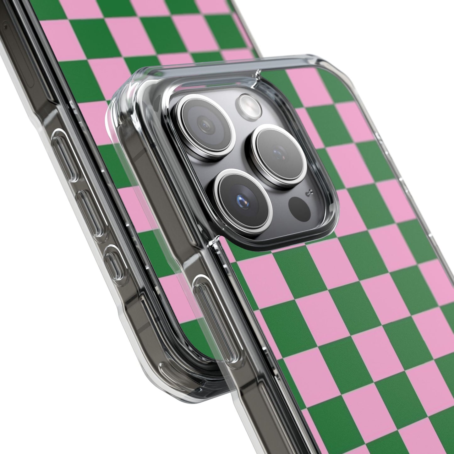 Pink & Green Checkerboard Magnetic Clear Phone Case