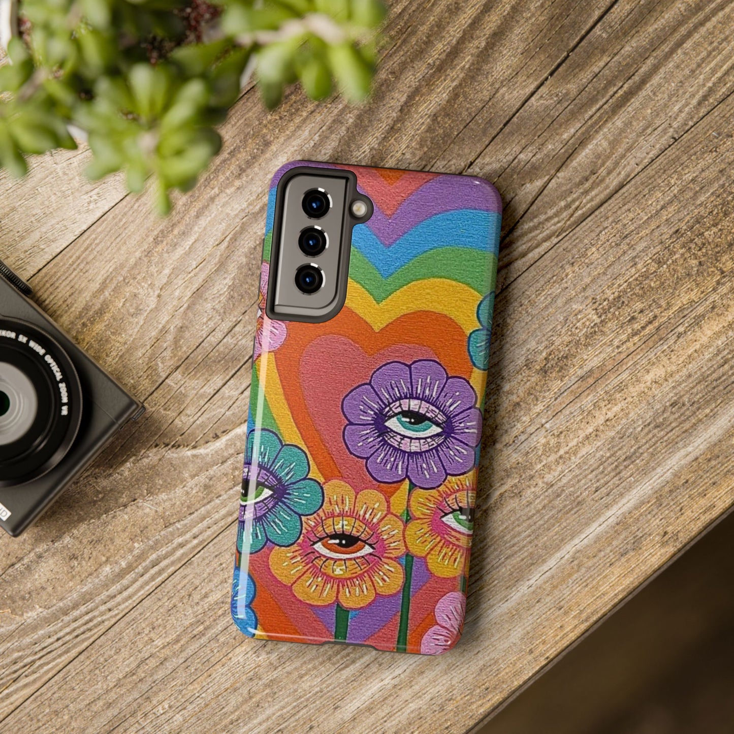 Psychedelic Eye Flower Tough Phone Case — Retro Rainbow Protective iPhone Cover