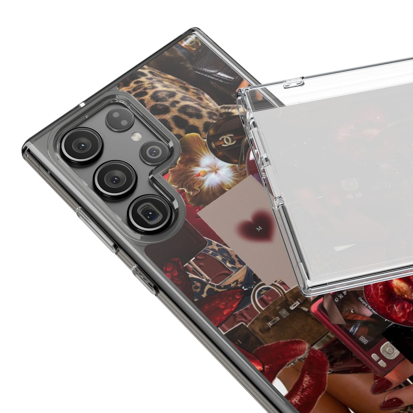 Clear Impact-Resistant Phone Case — Retro Cherry Collage Design