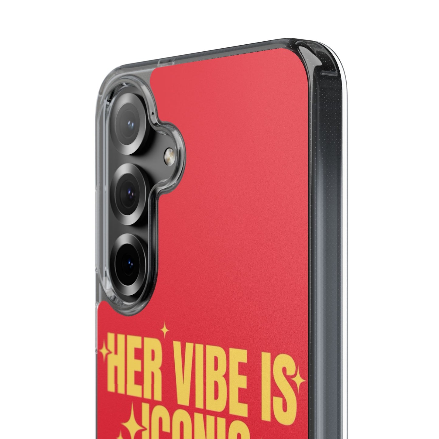 Clear Impact-Resistant Phone Case — "Her Vibe Is Iconic" Red Protective Cover